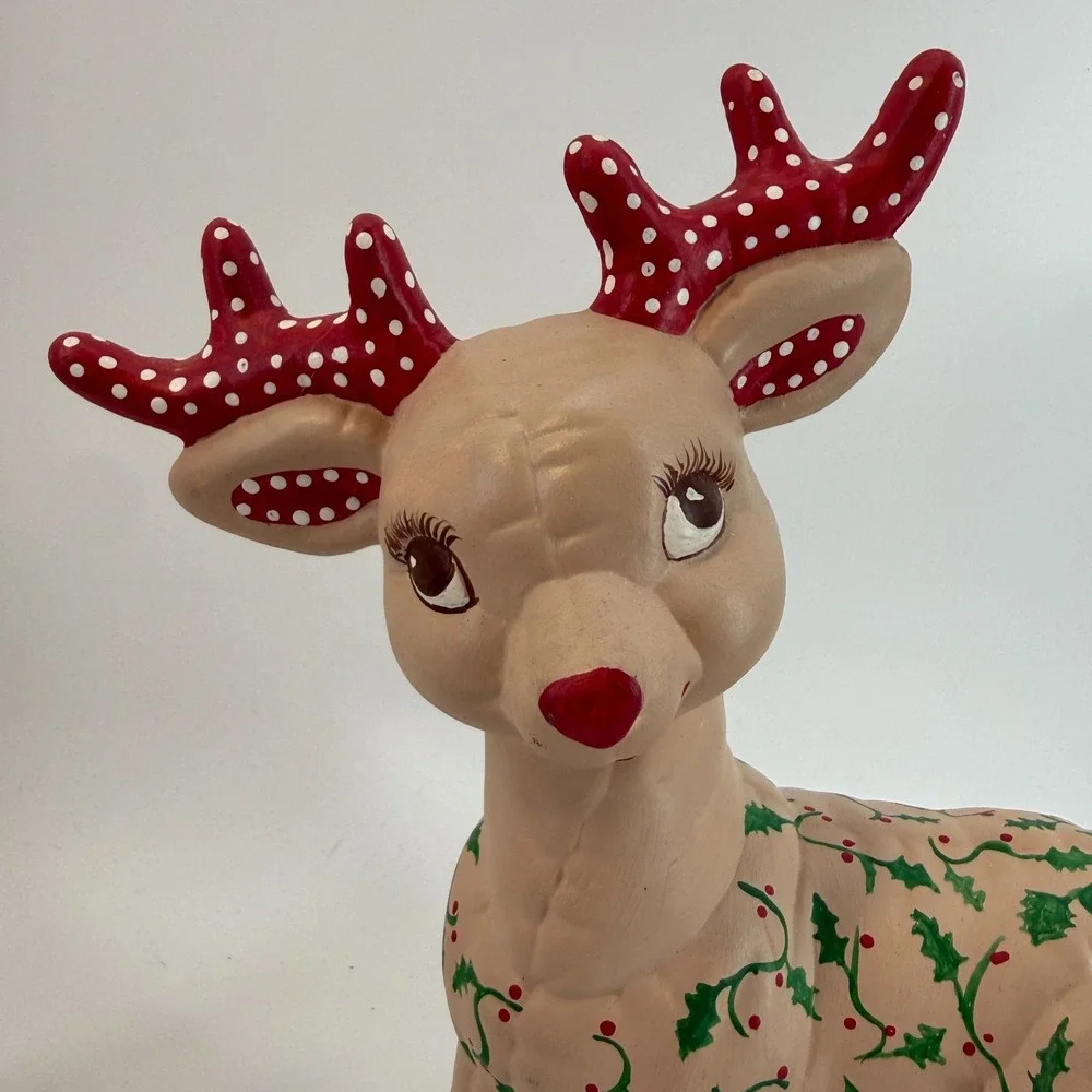 Vintage Kimple Ceramic Molds Christmas Quilted Reindeer Set Figurines Polka Dots